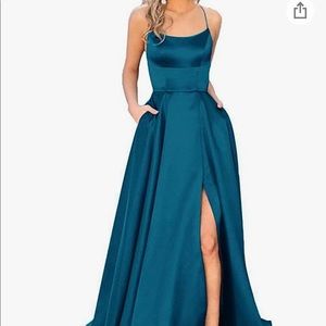 Blue Prom Dress with Pockets